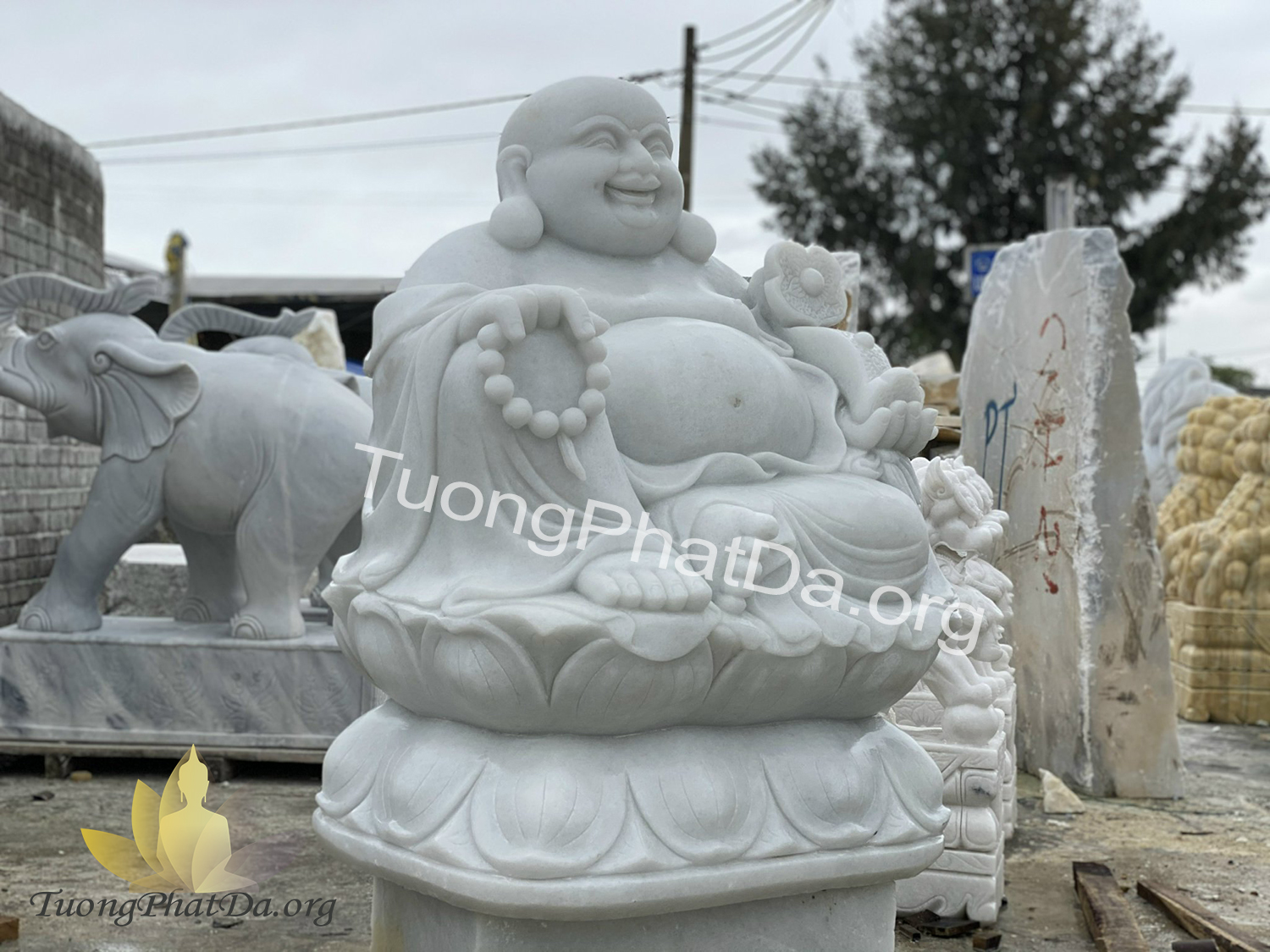 Tượng Phật Di Lặc bằng đá Non Nước Cẩm Thạch Trắng