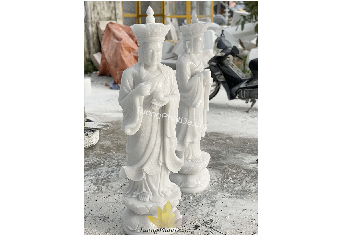 Tượng Địa Tạng Vương Bồ Tát đứng đài sen bằng đá cẩm thạch trắng