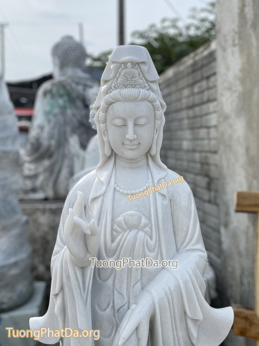 Tượng Phật Quan Âm bằng đá Cẩm thạch trắng