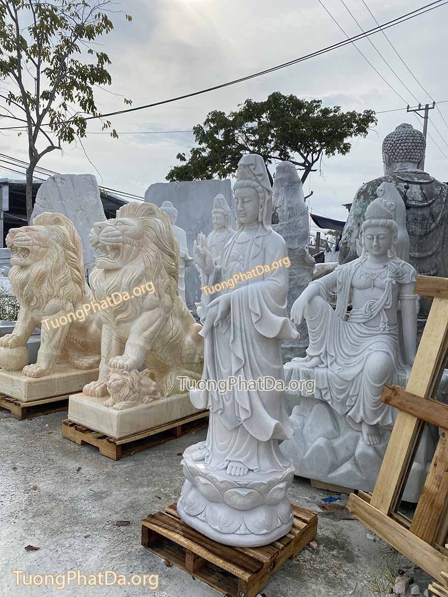 Tượng Phật Quan Âm bằng đá Cẩm thạch trắng
