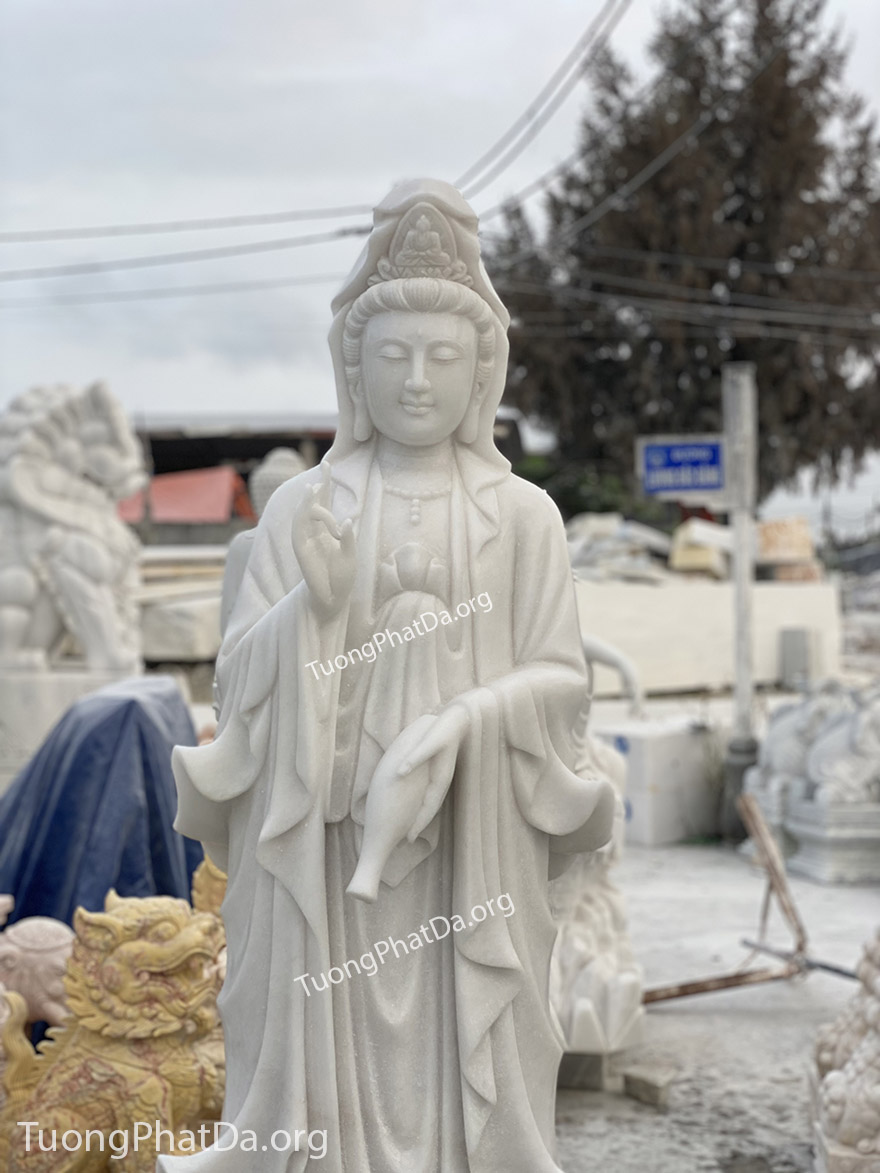 Tượng Phật Quan Âm bằng đá Cẩm thạch trắng