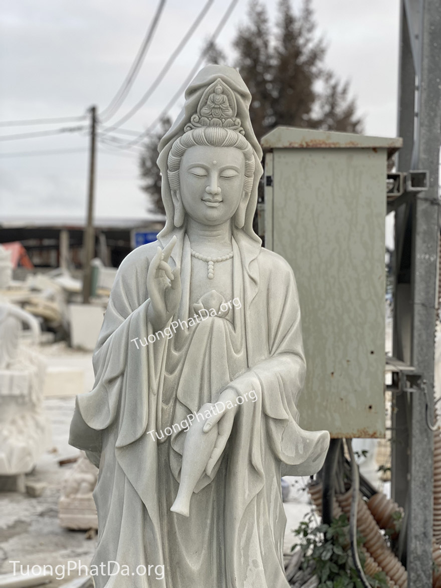 Tượng Phật Quan Âm bằng đá tự nhiên (mịn xám xanh nhẹ)