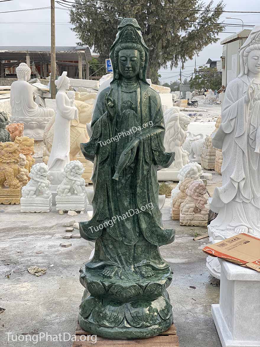 Tượng Phật Quan Âm bằng đá xanh Ấn Độ, tự nhiên