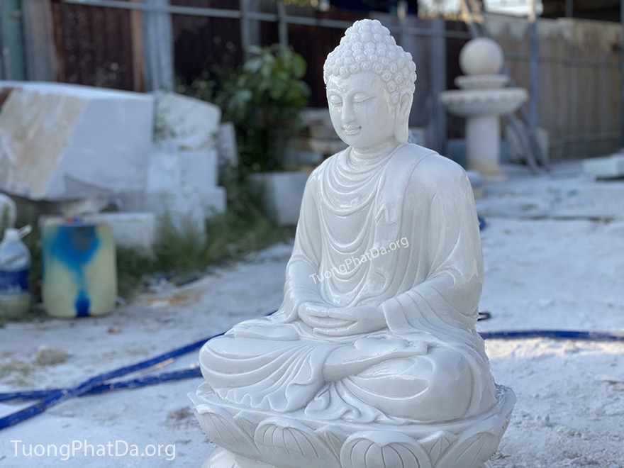 tượng phật thích ca bằng đá trắng non nước